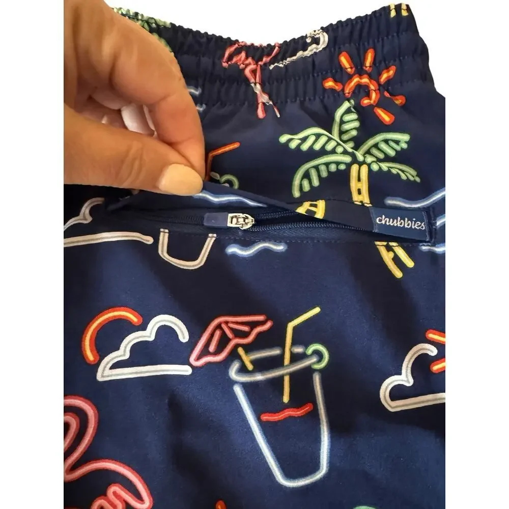 Chubbies NEW Swim Trunks Small Blue The Neon Lights 5.5